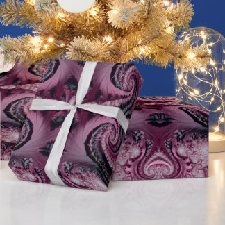 Cool Maroon and Black Decorative Fractal Pattern Wrapping Paper