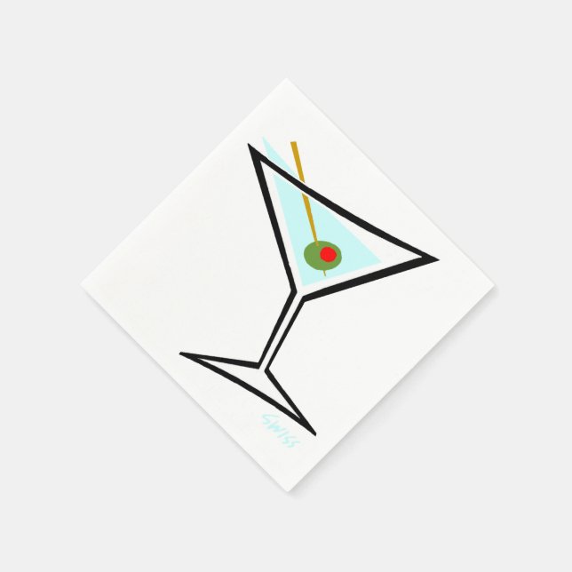Cool Martini Olive Cartoon Modern Cocktail Party Paper Napkins (Corner)