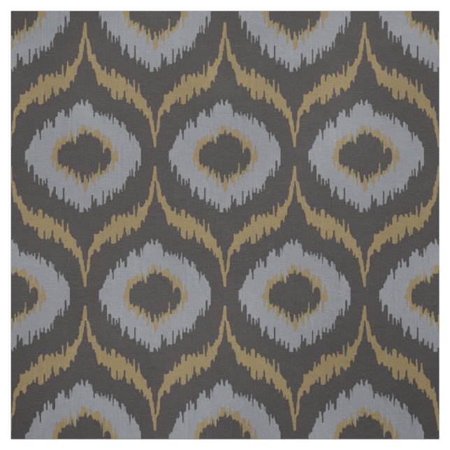 Cool masculine black grey gold ikat tribal pattern fabric (Swatch)