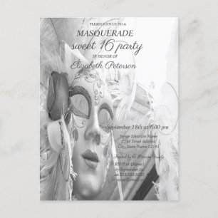 Cool Masquerade Chic Masque Sweet 16 Invitation Postcard