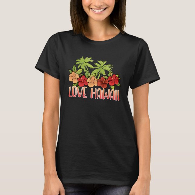 Cool Maui Sunset Hawaiian Hibiscus Flowers Honolul T-Shirt (Front)