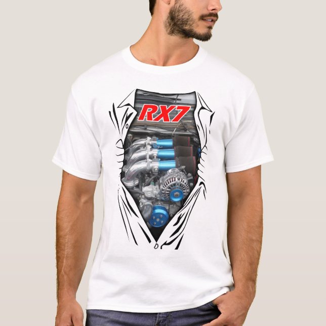 Cool Mazda RX7 Rotary Engine Power Drag Racing Car T-Shirt (Front)