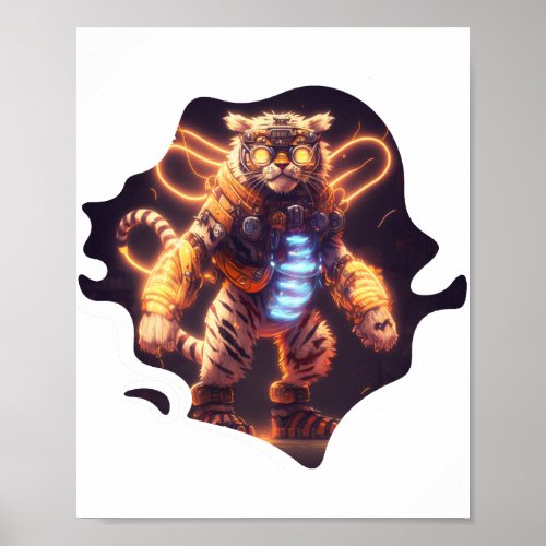 Cool Mecha Tiger with Cyborg Steampunk Style  Poster
