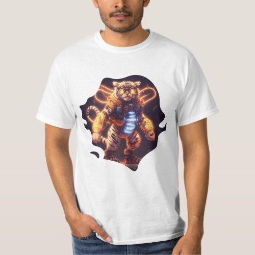 Cool Mecha Tiger with Cyborg Steampunk Style T_Shirt