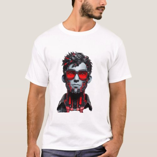 Cool mechanical man with glasses T_Shirt