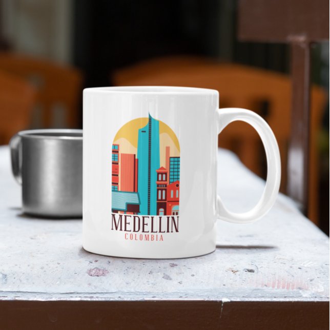 Cool Medellin Colombia Vintage Cityscape   Coffee Mug (Medellin Colombia Vintage Cityscape Coffee Mug)