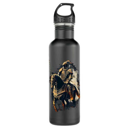cool medieval knight in armor and horse stainless steel water bottle