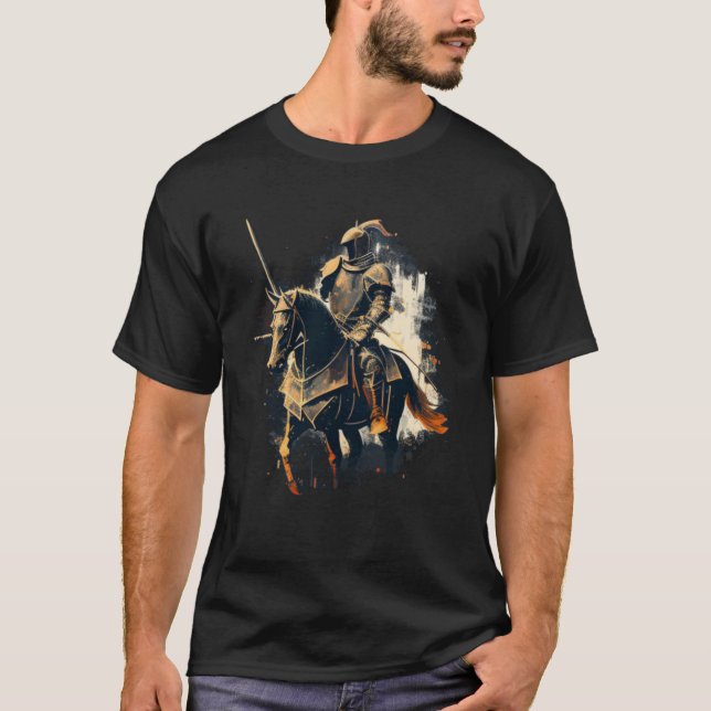 Cool medieval Knight in Armor and Horse T-Shirt (Front)