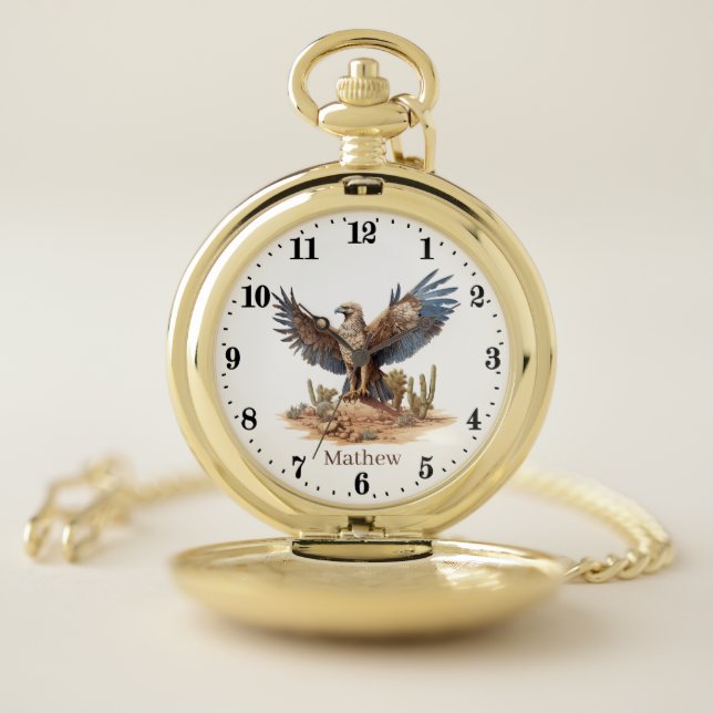 Cool men eagle lovers add name  pocket watch (Inside)