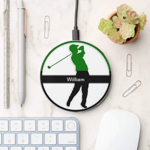 Cool Mens Golf Theme Monogram Wireless Charger