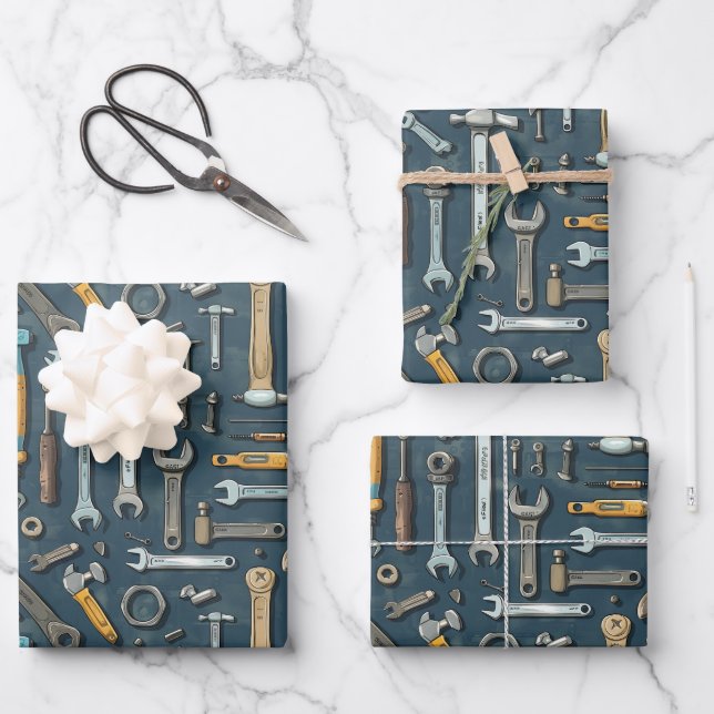 Cool mens tool pattern party  wrapping paper sheets (Front)