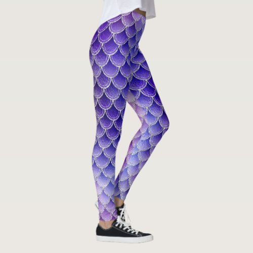 cool mermaid glitter chic purple fish gile pattern leggings