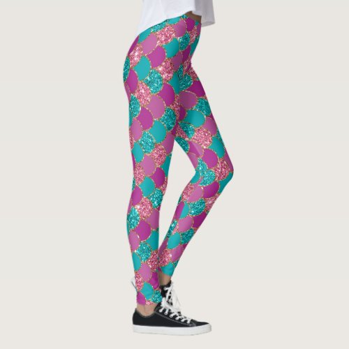 cool mermaid glitter unicorn pattern turquois pink leggings