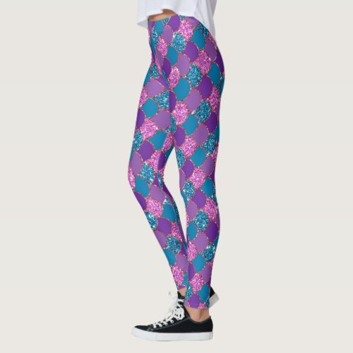 cool mermaid glitter unicorn pink green pattern leggings