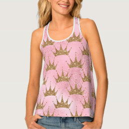 cool mermaid glitter unicorn pink tiara design tank top
