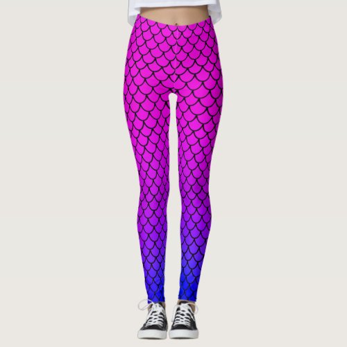 Cool Mermaid Hot Pink Gradient Fish Scales Pattern Leggings