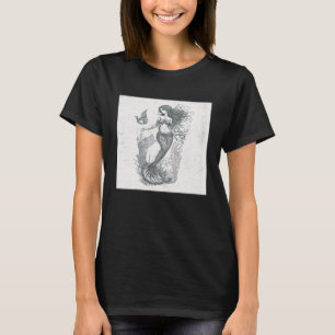 Cool Mermaid Line Illustration Vintage Unique Wome T-Shirt
