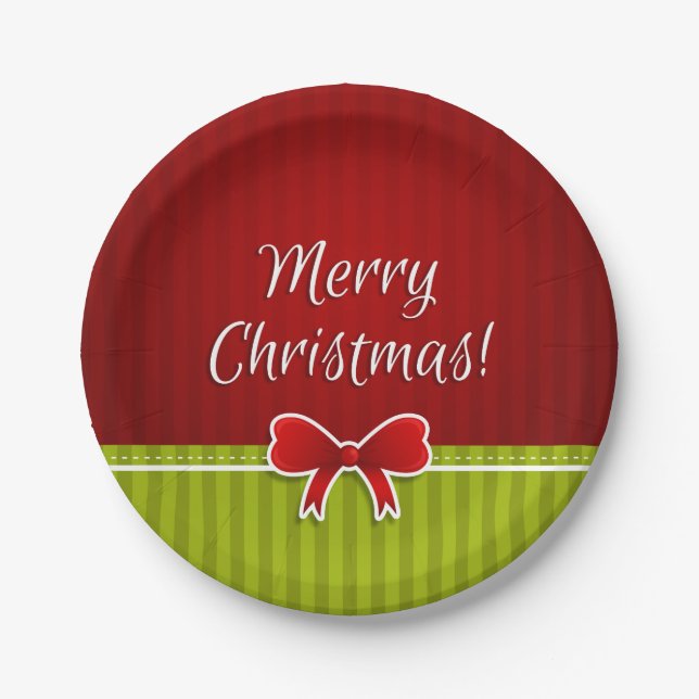 Cool Merry Christmas Design Red Green Pattern Paper Plates (Front)