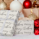 Elegant Monotone Black White Merry Christmas Wrapping Paper Sheets