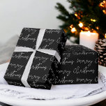 Cool Merry Christmas script font black pattern Wrapping Paper<br><div class="desc">Merry Christmas script typography white on black pattern,  all the colors are editable, </div>