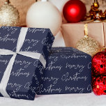 Cool Merry Christmas script font  blue pattern Wrapping Paper<br><div class="desc">Merry Christmas script typography white on navy blue pattern,  all the colors are editable, </div>