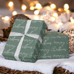 Cool Merry Christmas script font green pattern Wrapping Paper<br><div class="desc">Merry Christmas script typography white on green pattern,  all the colors are editable, </div>