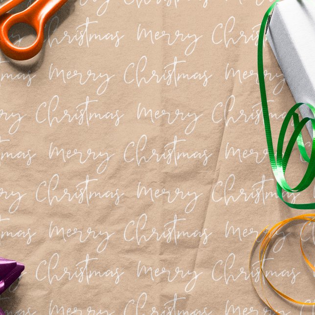 Cool Merry Christmas script font kraft pattern Wrapping Paper (Creator Uploaded)