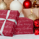 Cool Merry Christmas script font white red pattern Wrapping Paper<br><div class="desc">Merry Christmas script typography white on red pattern,  all the colors are editable, </div>