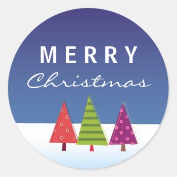 Cool Merry Christmas Sticker With Abstract Trees by ArtbyMonica at Zazzle