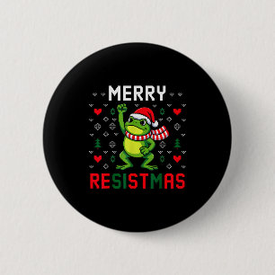Cool Merry Resistmas Frog Winter Holiday Graphic M Button