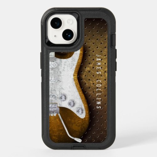 Cool Metal Grunge Electric Guitar Personalized OtterBox iPhone 14 Case
