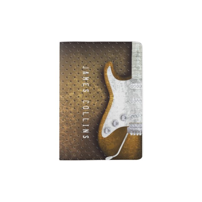 Cool Metal Grunge Electric Guitar Personalized Passport Holder (Front)