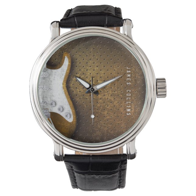 Cool Metal Grunge Electric Guitar Personalized Watch (Front)