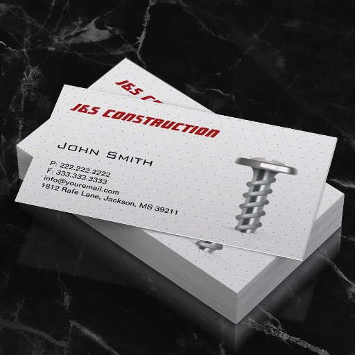 Customizable Cool Metal Screw Construction Business Card