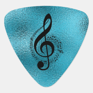 Cool Metallic Blue Black Music Note Custom Guitar Pick