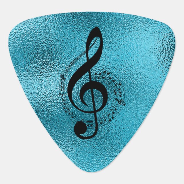 Cool Metallic Blue Black Music Note Custom Guitar Pick (Front)