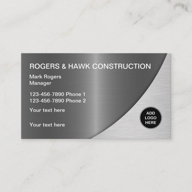 Cool Metallic Construction Business Cards (Front)