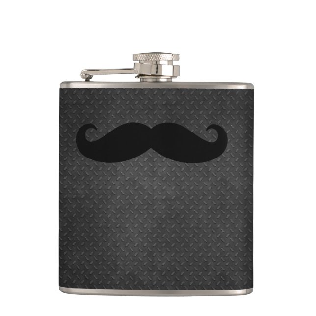 Cool Metallic Steel Look with Funny Mustache Flask (Front)