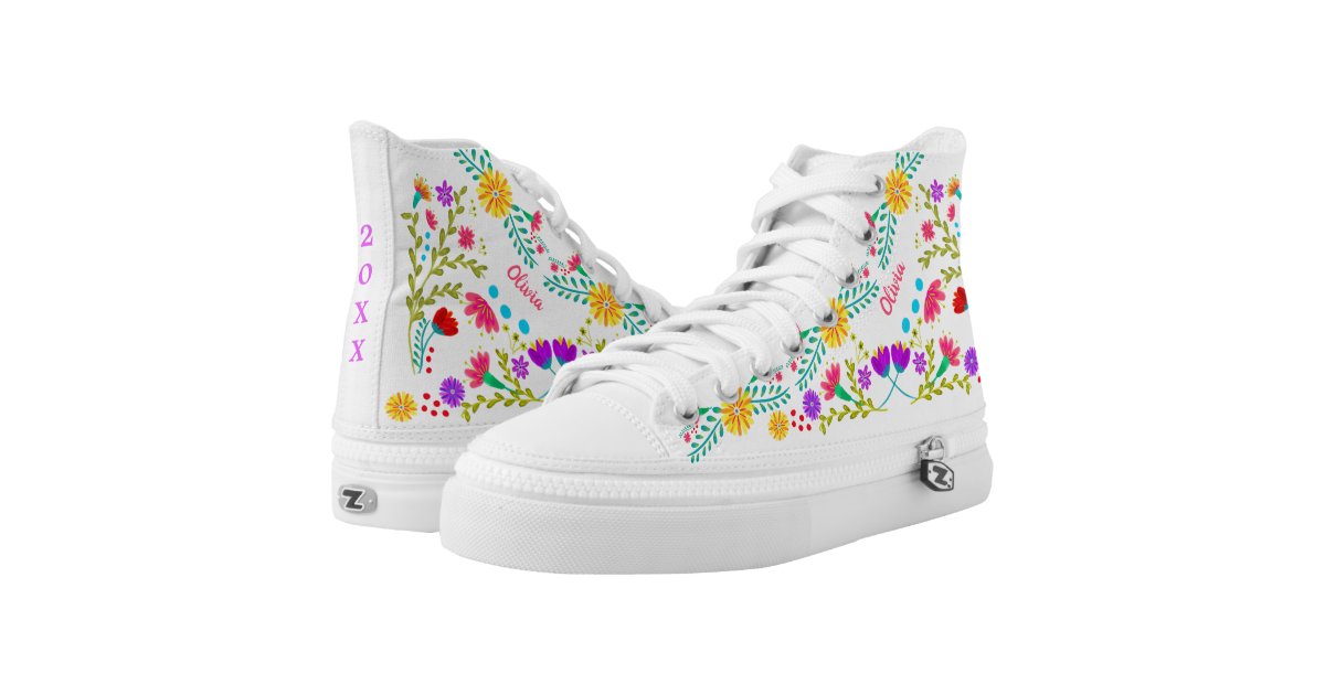Cool Mexican Fiesta Floral Pattern Quinceanera High-Top Sneakers | Zazzle