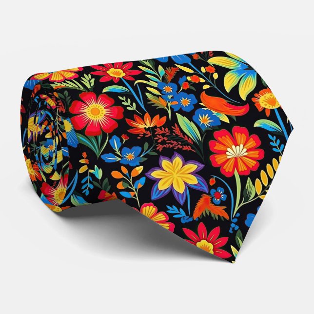 Cool Mexican fiesta flower tiled pattern  Neck Tie (Rolled)