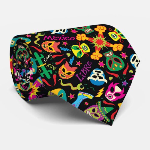 Cool Mexican wrestlers ready to fight and have fun Neck Tie