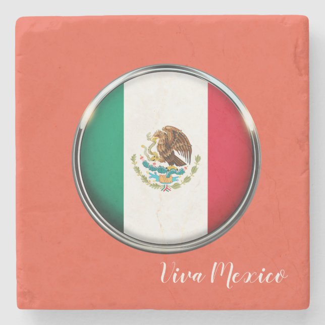 Cool Mexico Flag Design Stone Coaster (Front)