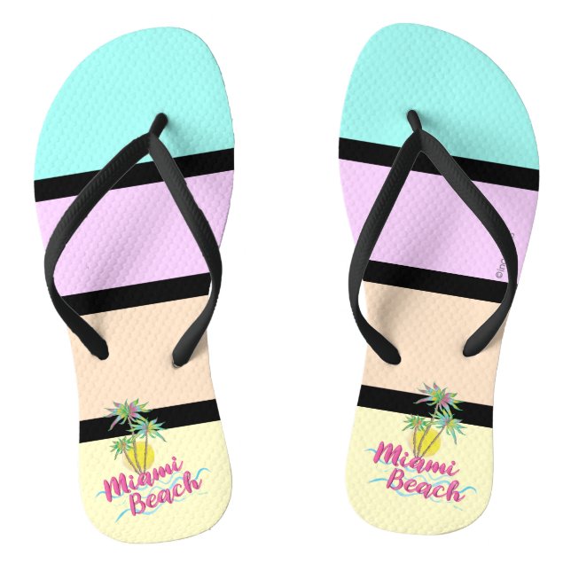 Cool Miami Beach Florida, Palm Trees Flip Flops (Footbed)