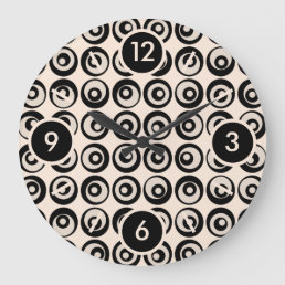 Cool Mid Century Black And Cream Circles Pattern Large Clock