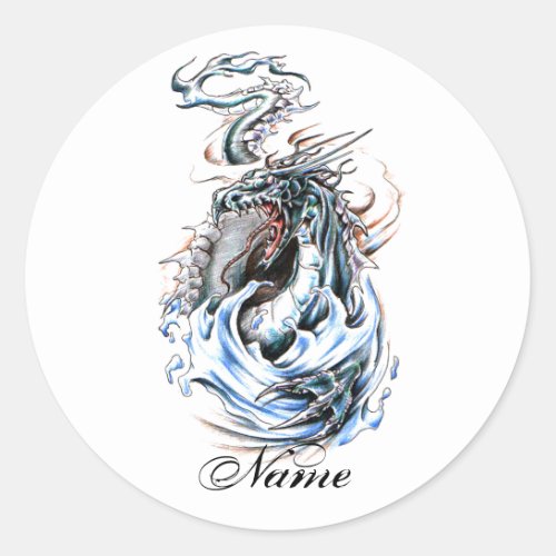 Cool Middle Age Water Green Dragon tattoo Classic Round Sticker