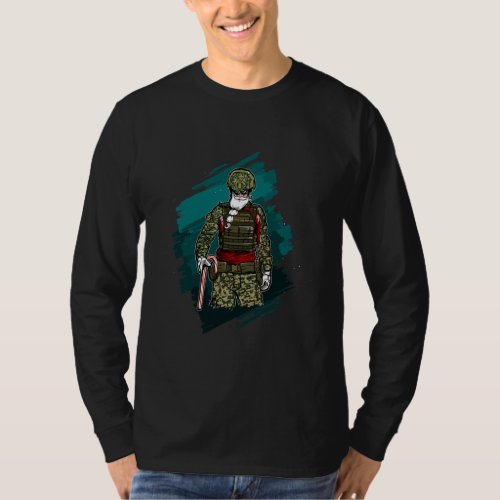 Cool Military Santa Claus with Beard for T_Shirt