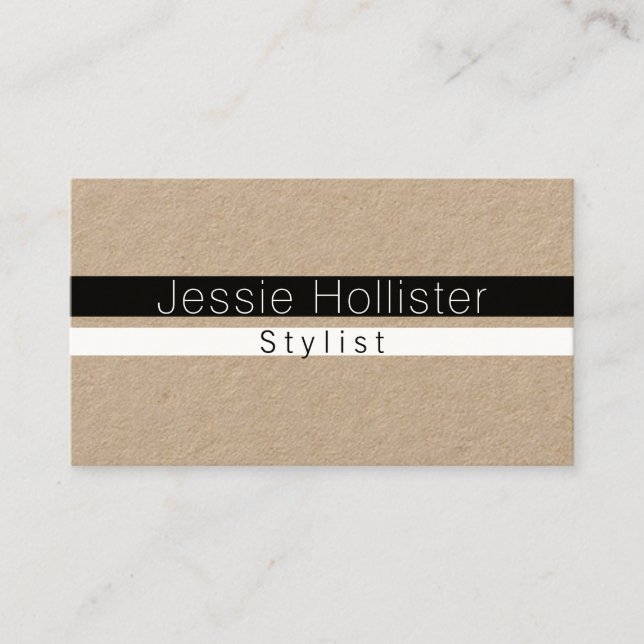 Cool Minimal Black and White Stripes Kraft Paper Business Card (Front)