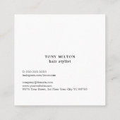 Cool Minimal Black White Hair Stylist Square Business Card (Back)