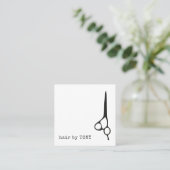 Cool Minimal Black White Hair Stylist Square Business Card (Standing Front)