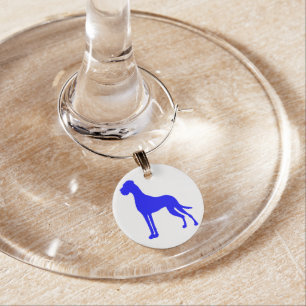 Cool Minimal blue Great Dane Silhouette Wine Charm